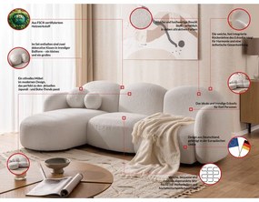 Kremowy narożnik z materiału bouclé (lewostronny/z szezlongiem) Orbit – Ropez