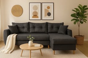 Narożnik z funkcją spania prawostronny  ROMEO L, tkanina Riviera 95 szara, 234x156x74 cm