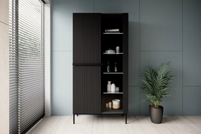 Witryna Nicole 100 cm z ryflowanym frontem - czarny mat