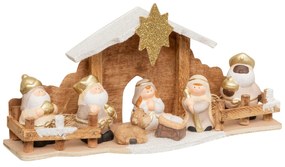 Szopka bożonarodzeniowa + 7 figurek, 33 x 16 cm