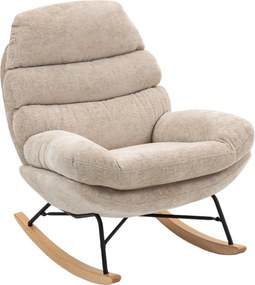 HOMCOM Tapicerowany fotel bujany z nogami stalowymi i drewnianymi płozami, kremowy