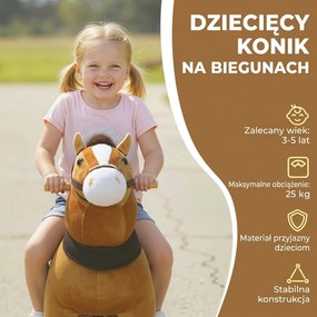 AIYAPLAY Konik do jazdy dla dzieci, materiałowe pokrycie, stabilna rama, delikatne kółka, konik na biegunach, 3-5 lat, ciemnobrązowy