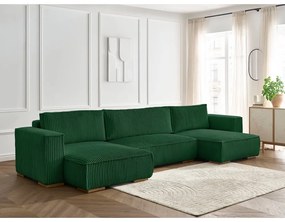 Zielony sztruksowy rozkładany/ze schowkiem narożnik (w kształcie litery U) Chelsea – Bobochic Paris