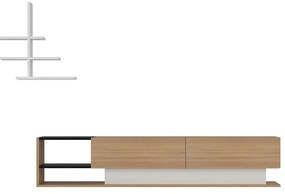 Biały zestaw pod TV w dekorze egzotycznego drewna 180x40 cm Liza - Kalune Design
