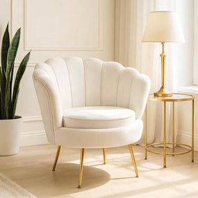 Fotel Wypoczynkowy do Salonu ANGEL Kremowy Muszelka Welurowy Nowoczesny