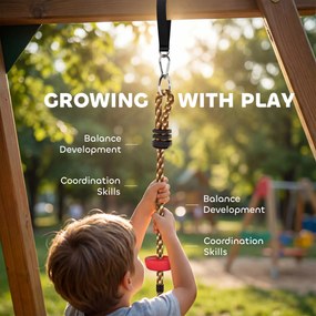 AIYAPLAY Ninja Line Zestaw Slackline dla Dzieci z Huśtawką, Platformami, Zestaw do Zabawy na Zewnątrz dla Dzieci w Wieku 3-8 lat, Czerwony | Aosom PL