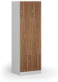 Metalowa szafka ubraniowa Z, 4-drzwiowa, 1850 x 600 x 500 mm, zamek cylindryczny, drzwi laminowane, orzech