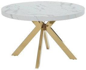 Stół do jadalni rozkładany dla 4 do 8 osób z MDF i stali - Efekt białego marmuru i Złoty - KOMONI