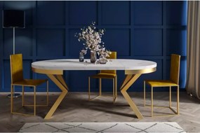 Stół okrągły rozkładany Bistro Złoty 120–196 cm – luksusowy stół glamour ze złotymi nogami