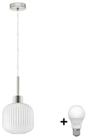 Lampa wisząca LED na linkach HARMA 1xE27/60W/230V Ø 20 cm, matowy chrom/biały