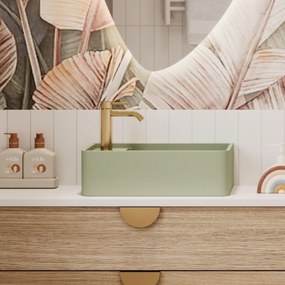 Umywalka z kamienia syntetycznego nablatowa / wisząca prostokątna zielona 43 cm x 25 cm EVELIA Green : Otwory na baterię - Tak, Typ montażu - nablatowa