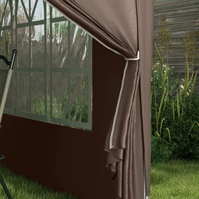 Outsunny Pawilon 3 x 3 m z 4 Ścianami Bocznymi, Oknami, Festynowy Namiot z Ochroną UV, Namiot Ogrodowy z Torbą, Stal, Kawa