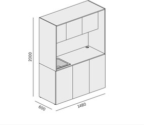 Kuchnia biurowa NIKA ze zlewem i kranem 1481 x 600 x 2000 mm, Pomarańczowy, prawe