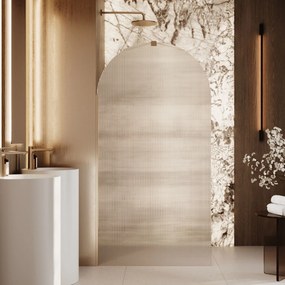 Ścianka prysznicowa WALK IN FIX przezroczysta półokrągła ryflowana 8 mm ARTE WELLE Oval Clear MASSI | Różne rozmiary : Kolor profili kabiny - złoty, Szerokość ścianki - 90 cm , Typ montażu - WALK in FIX (Do ściany)