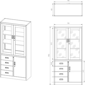 Szafa biurowa z przeszkloną gablotą Wiola 90x40x185 cm antracyt/biały