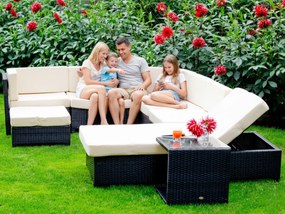 Komplet mebli z technorattanu (duży narożnik, stolik, pufa + lażanka) RIPOSARE czarny