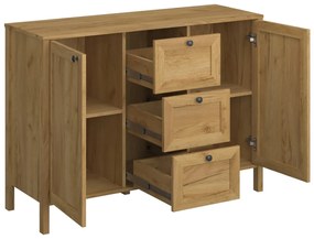 Komoda Dwudrzwiowa z Szufladami Drewniana do Salonu DALE 118 cm Dąb craft złoty Klasyczna
