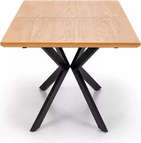 Prostokątny rozkładany stół Olivaro 160-200x90 cm - blat z okleiny naturalnej w kolorze dębu i metalowy czarny stelaż