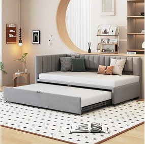 Taczan 90/180x200 cm - szary aksamit - Łóżko dziecięce z tapicerowanym oparciem i stelażem z listew - bez materaca