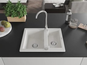 Mexen Carlos zlewozmywak granitowy 1,5-komorowy 582 x 475 mm, biały, syfon chrom - 6518581500-20