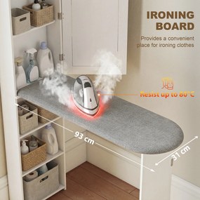 HOMCOM Składana szafka na deskę do prasowania z drzwiami, wewnętrznymi półkami, lustrem. Oszczędzająca miejsce stacja do prasowania 106x35x174 cm biała | Aosom PL