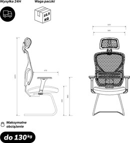 Krzesło biurowe konferencyjne z zagłówkiem czarne ORBIT