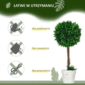 HOMCOM 2 sztuki sztucznych drzew bukszpanowych Sztuczna roślina sztuczne rośliny, w tym listek sztuczny, 1 donica, 28 cm x 28 cm x 60 cm, Zielony
