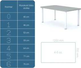Stół do szkoły Smart prostokątny 120x70 cm, rozmiar 4-6, blat szary / nogi białe