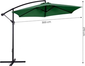 Parasol ogrodowy na wysięgniku XS-UMS021 z korbką, zielony, 3 m