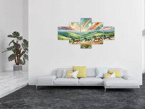 Obraz – Konie galopujące przez krajobraz (125x70 cm)