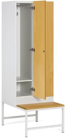 Szafka ubraniowa S1 z ławką, 2-drzwiowa, 1875 x 600 x 500/800 mm, demontaż, zamek RFID, drzwi laminowane, biała