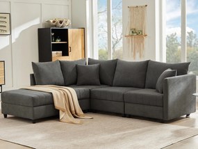 Nowoczesna narożna kanapa - 5-osobowa - z rozkładanym podnóżkiem - w kształcie L - szary