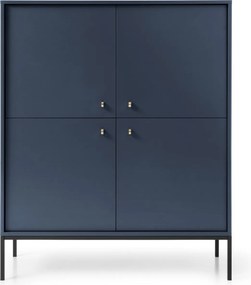 Wysoka komoda do salonu 4-drzwiowa MK104 granatowa na czarnych nogach
