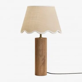 Lampa Stołowa Z Drewna Mango Carolina Drewno Mango & Juta Naturalna - Biała Bawełna 35 Cm Berne - Sklum