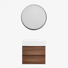 Zestaw Wiszących Mebli Łazienkowych Z Drewna I Forniru Jesionowego Zintegrowany Z Umywalką Ona Ciemna Czerń - Sklum