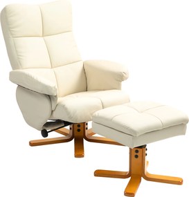 HOMCOM Fotelik relaksacyjny z pufą, oparcie uchylne do 145°, obrotowy o 360°, ekoskóra, kremowy