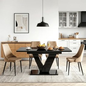 Stół Prostokątny Rozkładany CLARK 120-160 cm Czarny Połysk Glamour