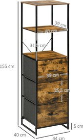 HOMCOM Regał z szufladami, otwarta przestrzeń do przechowywania, stalowa rama, regulowane nóżki, 44x40x155 cm