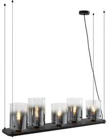 Nowoczesna lampa wisząca czarna z przydymionym szkłem, 5-punktowa - Hybrid Nowoczesny Oswietlenie wewnetrzne