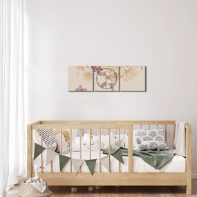 Obraz - Vintage kwiaty i motyle (z zegarem) (90x30 cm)