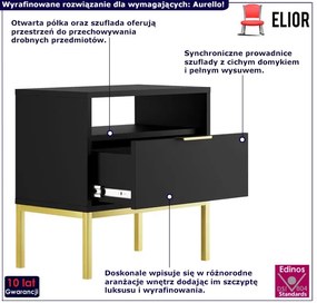 Czarna szafka nocna na złotych nóżkach - Pascal 9X