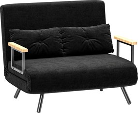 HOMCOM Dwuosobowa sofa rozkładana 4-w-1, sofa z 5-stopniowo regulowanym oparciem, 2 poduszki, 102 x 73 x 81 cm, czarna | Aosom PL