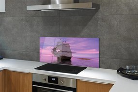 Szkło do Kuchni na Ścianę Statek pod Fioletowym Niebem