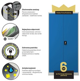 Biurowa szafa metalowa na akta JAN, 900 x 1850 x 400 mm, szaro-niebieska