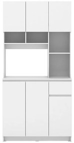 Bufet kuchenny z 6 drzwiczkami, 1 szufladą i 5 wnękami - Biały - NIZALI