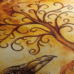 Naturalny abstrakcyjny obraz drzewa (z zegarem) (90x30 cm)