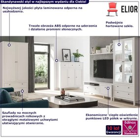 Biały zestaw mebli do salonu skandynawskiego z szafą K8-B87