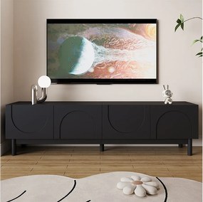 Nowoczesna szafka RTV - 169 x 35 x 45,5 cm - z 4 falistymi, giętymi drzwiami - MDF + płyta wiórowa - czarna