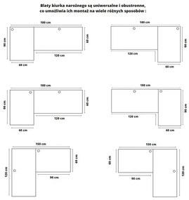 Loftowe biurko kątowe z regulacją wysokości nóżek 120x150x60 dąb craft złoty Invo