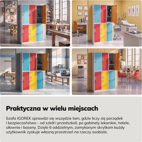 Szatnia szkolna 6-skrytkowa Igorek 90x45x150 cm, wielokolorowa